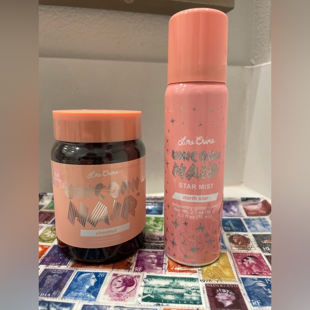 Lime crime unicorn hair chesnut dye and star mist